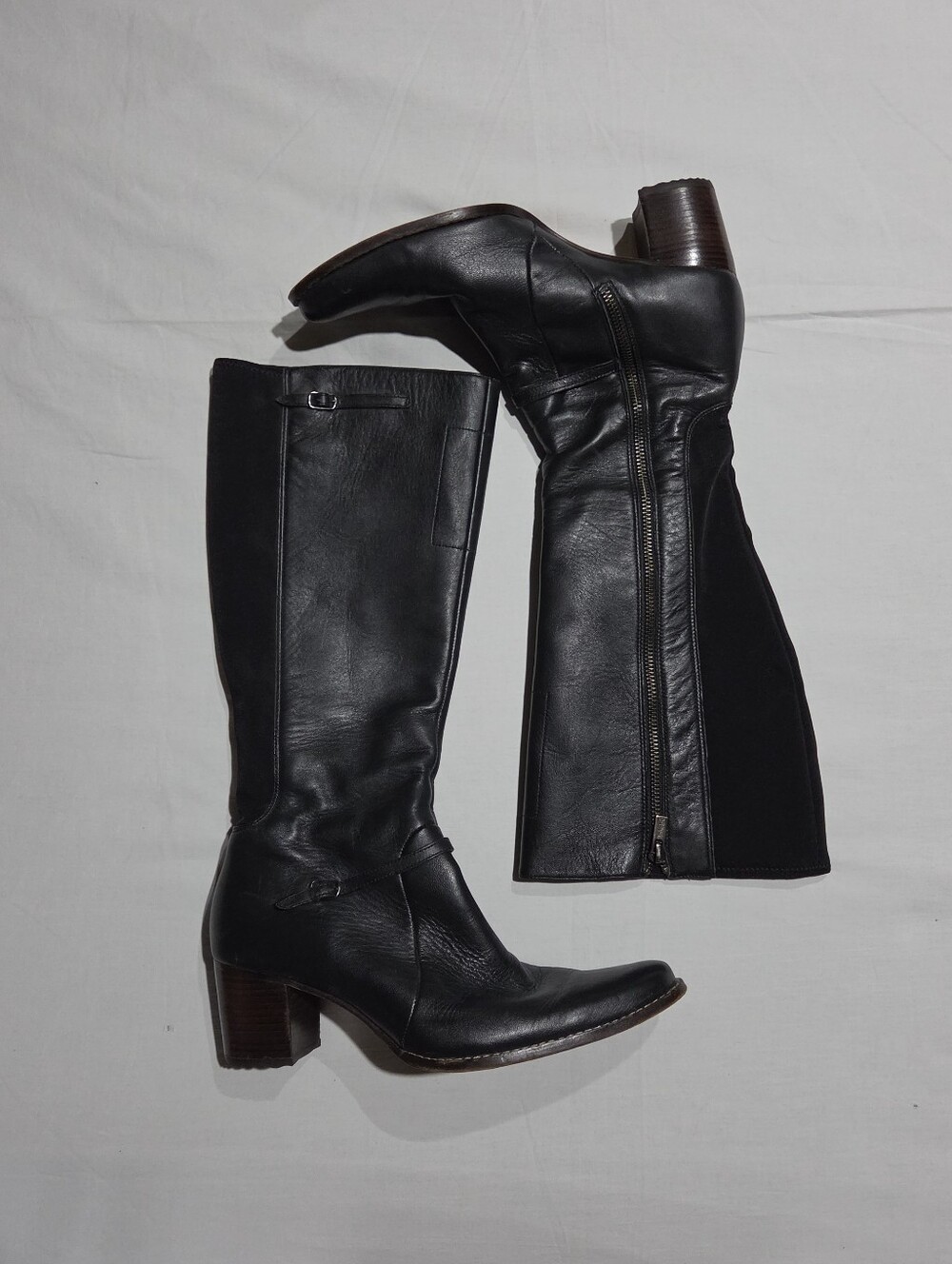 Timberland Black Leather Knee High Heeled Boots 9M Side Zipper - Picture 3 of 8